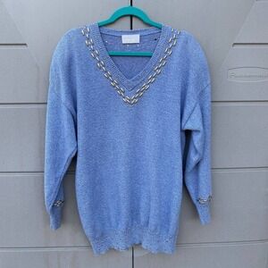 VINTAGE CACHE GOLD STUDS EMBELLISHED VNECK SWEATER SZ XL Please Read